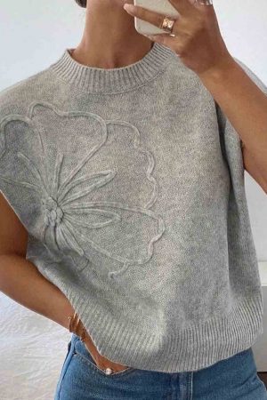 Adrianna Floral Jacquard Ribbed Knit Sweater