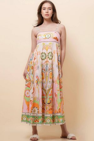 Meryl Fruit Print Open Shoulder Midi