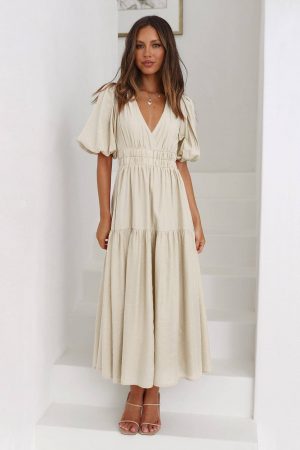 Maira Bubble Sleeve Midi Dress