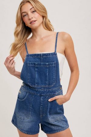 Brianne Bow-Tie Denim Overall Shorts