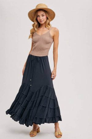 Lauren Ruffled Drawstring Waist Maxi Skirt