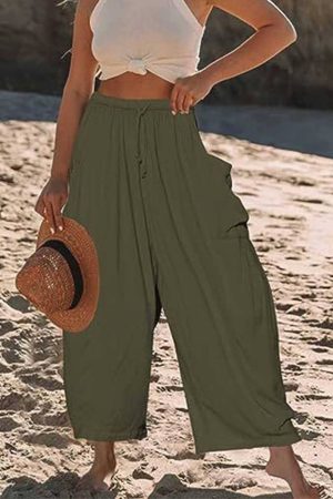 Niah Solid Color Elastic Waist Pocket Pants