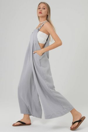 Leona Solid Color Overall Loose Crepe Jumpsuit