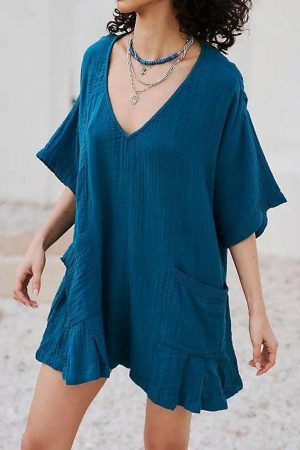 Kayla Shapeless V-Neck Draped Sleeves Romper