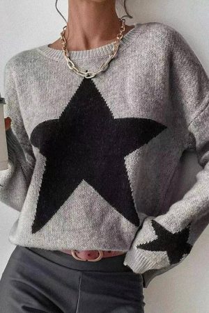 Sarah Round Neck Star Jacquard Pullover Sweater