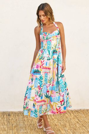 Jaclyn Summer Halter Neck Midi Dress