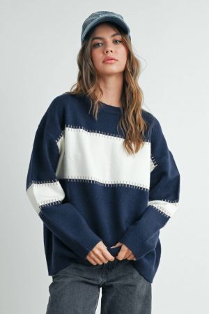 Gracey Color Block Striped Crew Neck Sweater