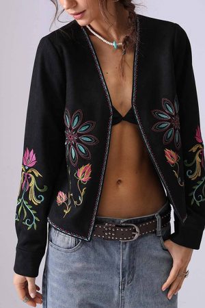 Giulia Flower Embroidered Suede Top
