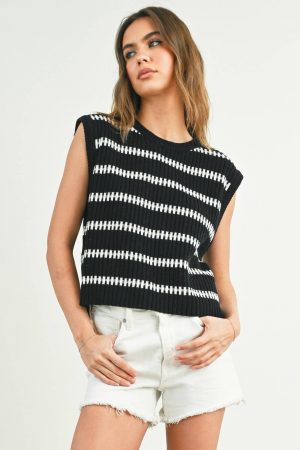 Samar Neck Striped Knit Tank Top