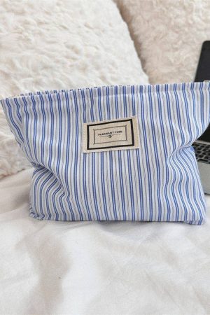 Bluesy Striped Portable Make Up Bag