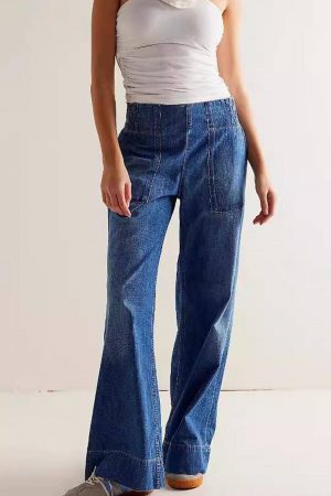 Rachel Ruched Mid Waist Wide Leg Jean