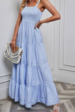 Sophia Striped Spaghetti Long Dress