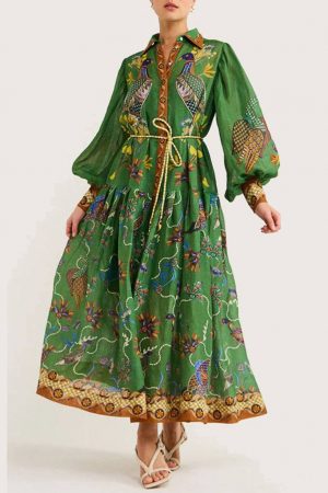 Penelope Peacock Print Maxi Dress