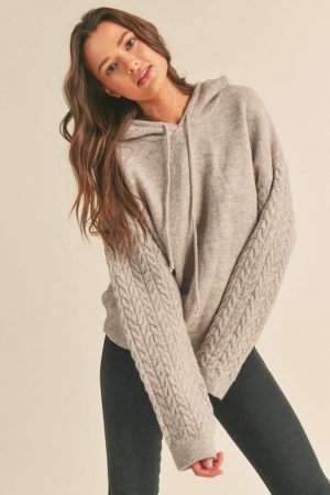 India CABLE KNIT SLEEVE KNIT HOODIE