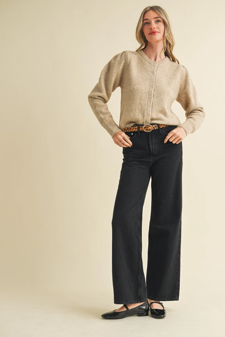 Emery Long Puff Sleeve Sweater Cardigan