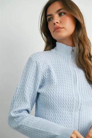 Ellie Zip Up Long Sleeve Mock Neck Cardigan