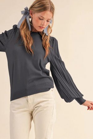 Ashley Stripe Texture Puff Sleeve Sweater