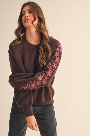 Faye Embroidered Sleeve Sweater