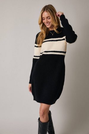 CREW LONG SLEEVE STRIPE SWEATER DRESS