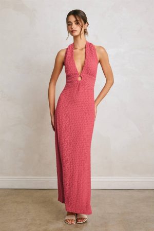 Marble Shore Halter O Ring Maxi Dress