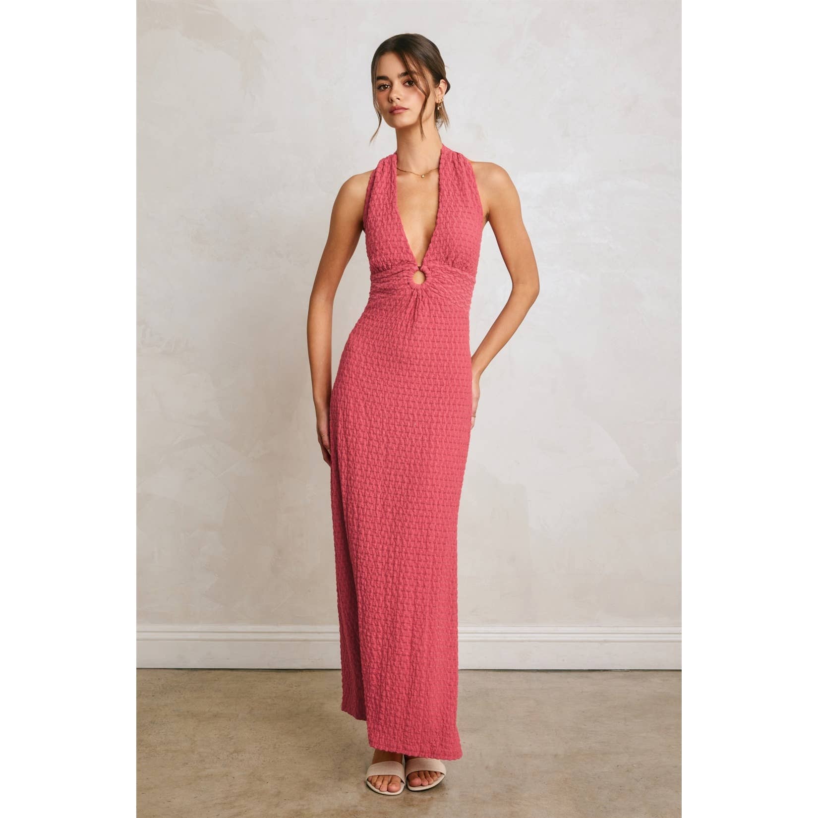 Marble Shore Halter O Ring Maxi Dress