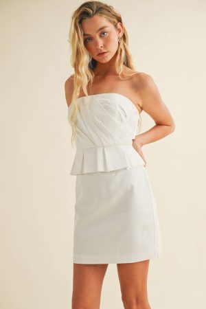 Kennedy Strapless Draped Bodice Peplum Dress