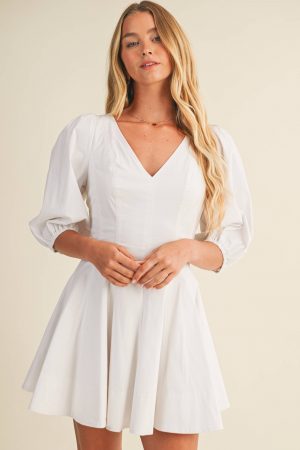 Kinsley Sculpted Bodice Voluminous Sleeve Dress