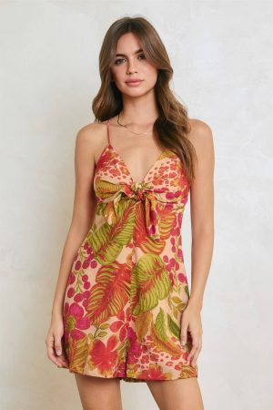 Lava Bloom Knot Front Romper