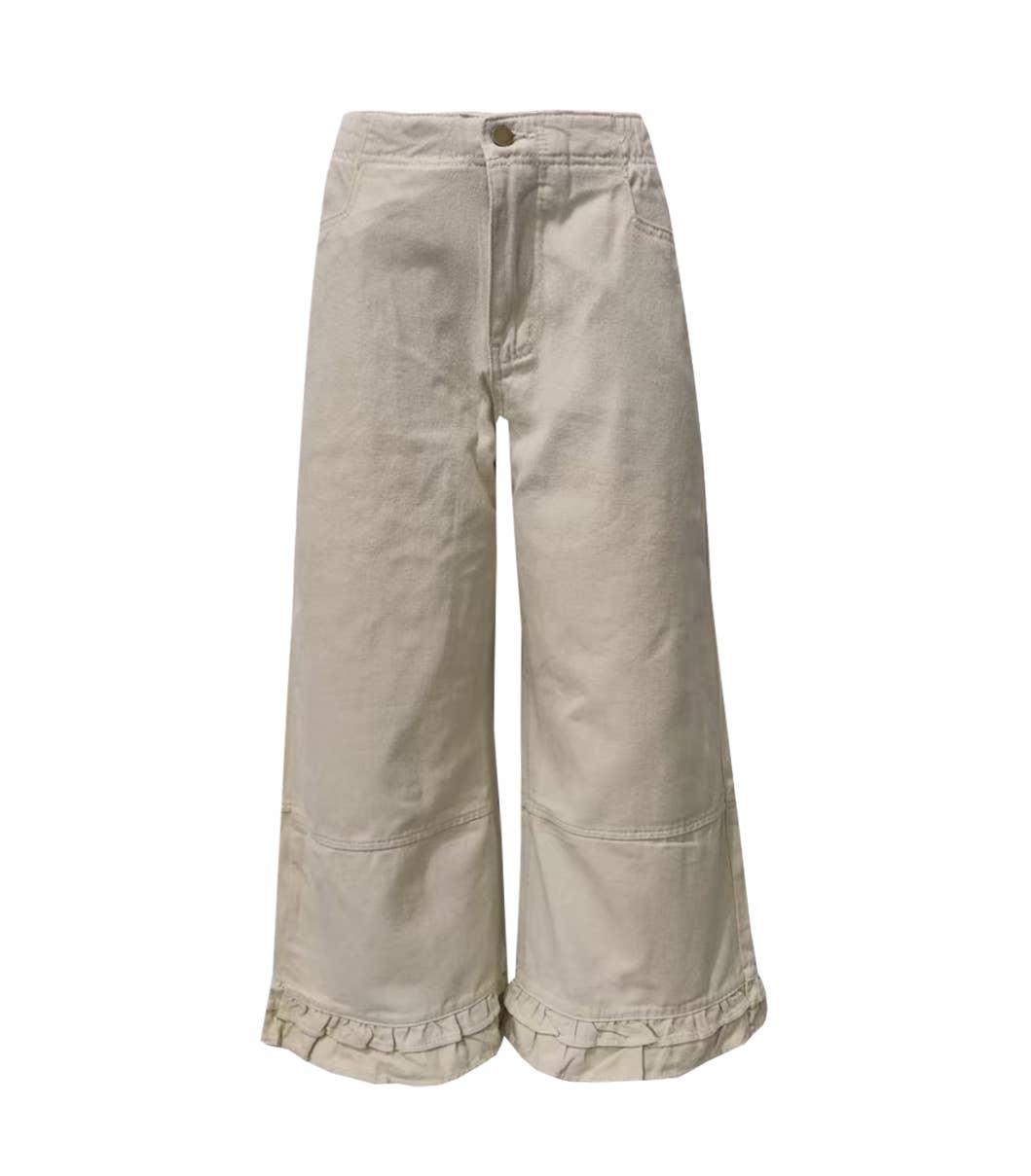 Beasley Boho Ruffled Trim Pockets Wide Leg Jeans