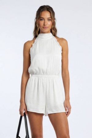 Arena Lace Trim Halter Romper