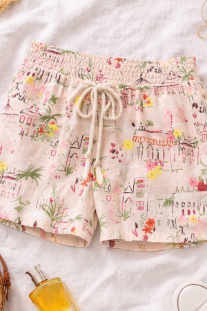 Blake Drawstring Printed Shorts in Blush