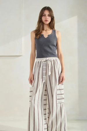 Sage Striped Wide Leg Palazzo Pants