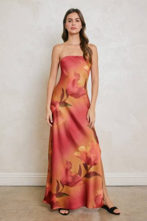 Priah Bloom Strapless Bias Cut Maxi Dress
