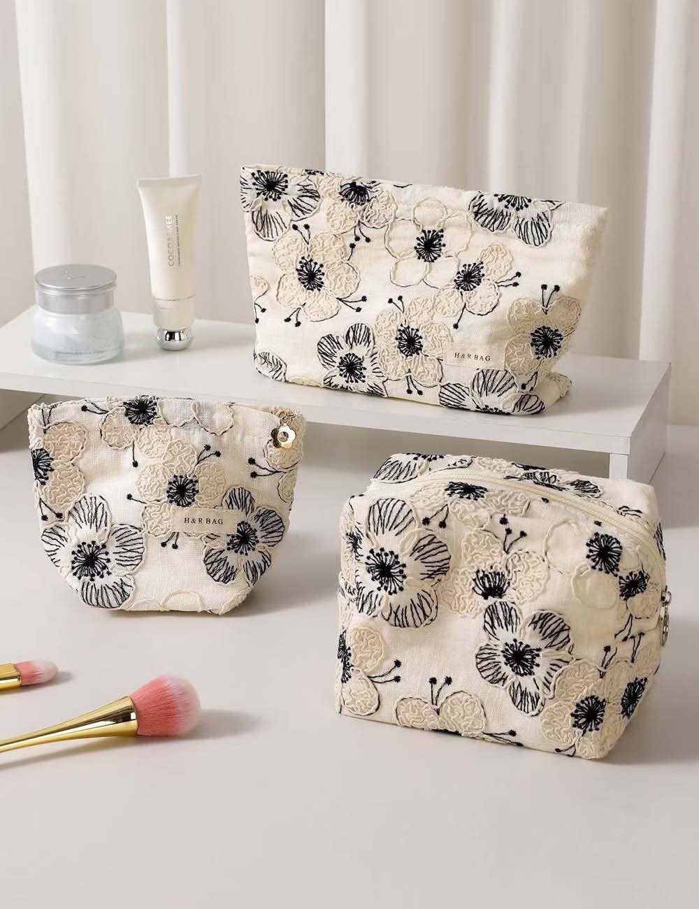 Riley Embroidered Floral Travel Toiltery Cosmetic Bag