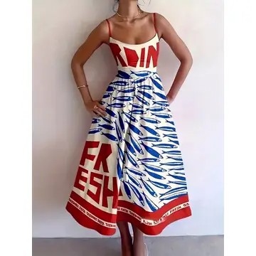 Searie Red maxi mackerel dress