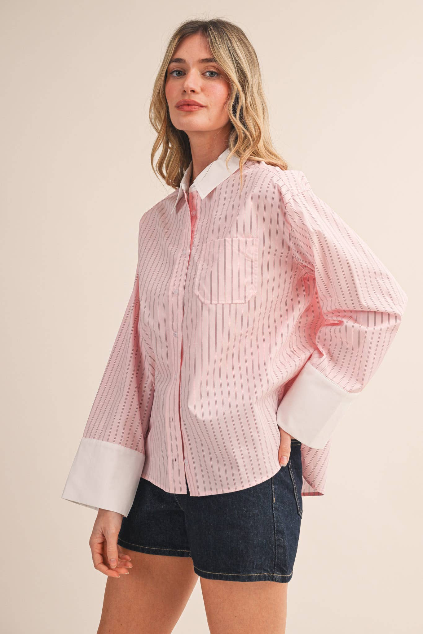 Melanie Anne Striped Wide Cuff Button Down Shirt