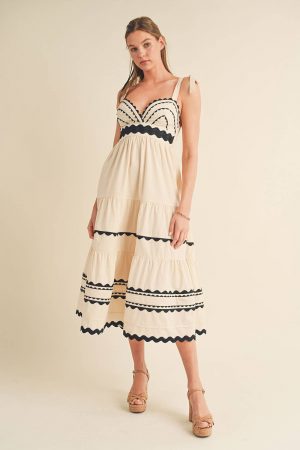 Rachelle Tiered Ric Rac Trim Midi Dress