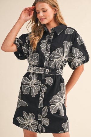Skylar Anne Floral Embroidery Belted Mini Dress