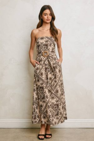 Shia Rattan Belt Strapless Maxi - PREORDER ESTIMATED SHIP AUG 2