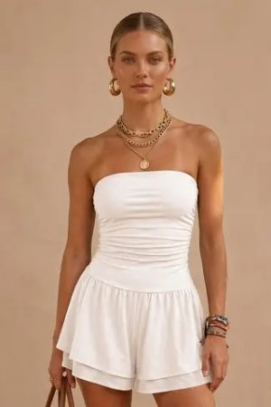 Zane Resort Ruched Strapless Romper