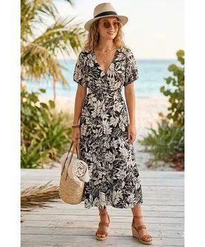 Haven Floral Puff Sleeve Midi Dress