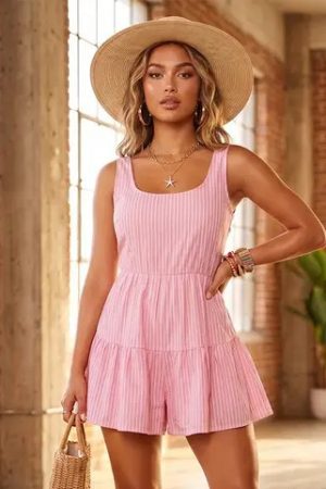 Aspen Pinkbell Pinstripe Tiered Romper