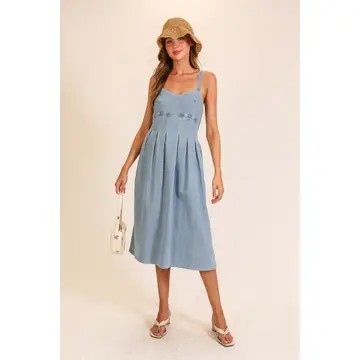 Elise Stretch Denim Sweetheart Midi Dress