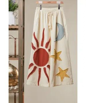 Sun Moon Star Patch Wide Pants