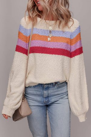 Carmine Stripe Loose Fit Sweater -PREORDER - ESTIMATED SHIP DATE JUNE 15