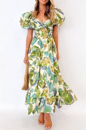 Andi Floral Backless Puffy Sleeves Long