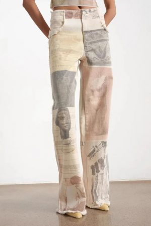 Bodie Vintage Printed High Waist Straight Leg Jeans