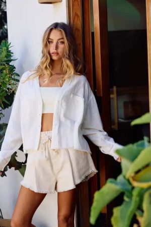 Raven Lace Trim Textured Button-Down Shirt