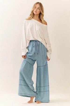 Rosie Washed Denim Tiered Wide Leg Pants