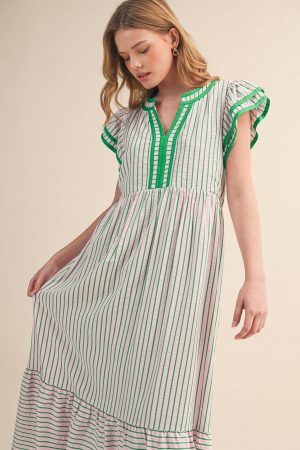 STRIPED CONTRAST BINDING MIDI DRESS MDR4801